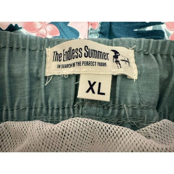 Mens The Endless Summer Sz XL Swim Board Trunks Tropical Floral Sage Teal Pink - Picture 2 of 6